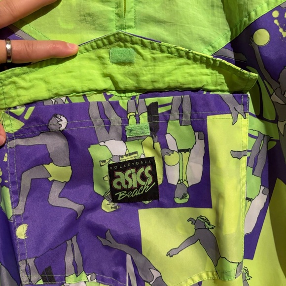 80s Vintage Asics Volleyball Retro Windbreaker Neon Green Purple Large - Picture 3 of 14
